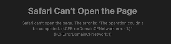 Safari screenshot of the error message
